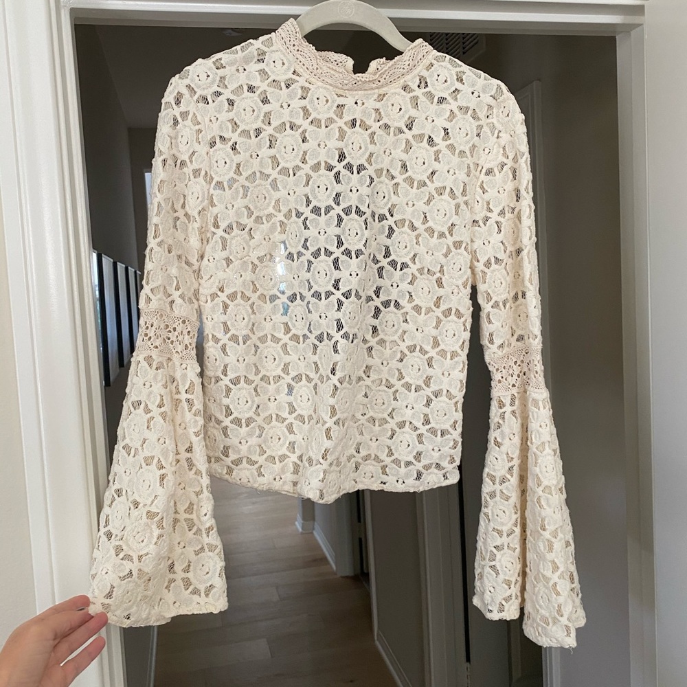 Free People Lace Top with bell sleeves